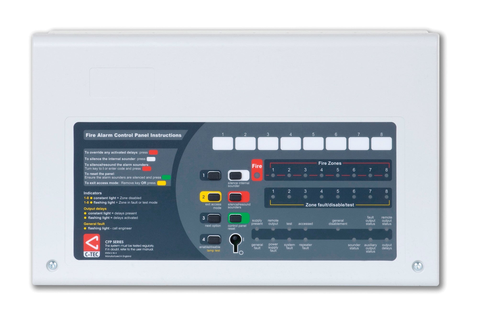 CFP704-2 CFP AlarmSense 4 Zone Two Wire Fire Alarm Panel (Keypad/keyswitch Entry) - Fire Trade Supplies
