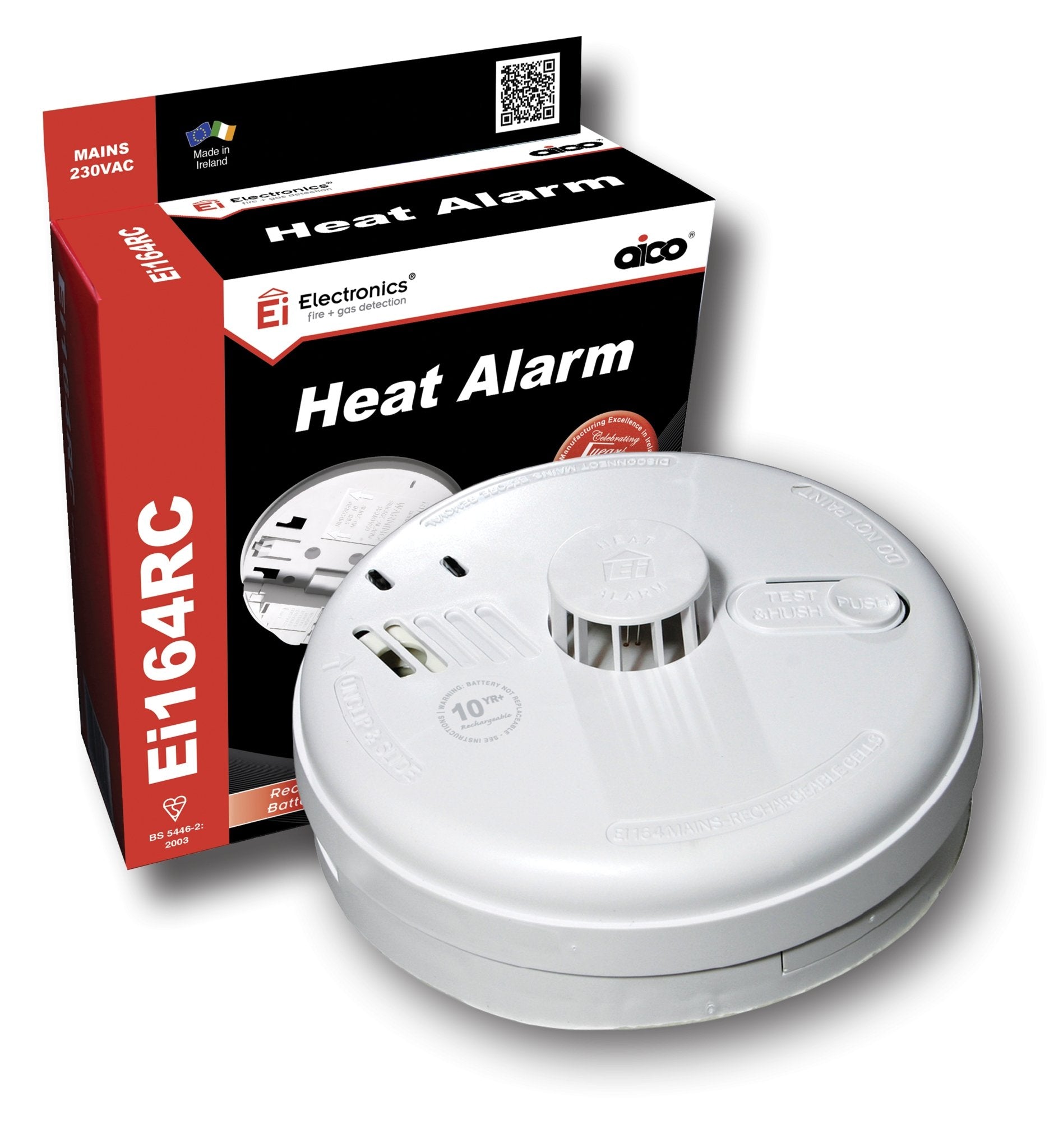 Ei164RC Heat Alarm 230V Lithium Battery Backup 10yr - Fire Trade Supplies